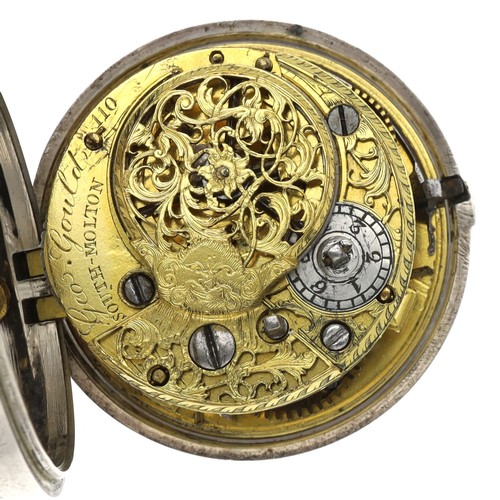 14 - Geo. Gould, South-Molton - George III silver pair cased verge pocket watch, London 1766, the signed ... 