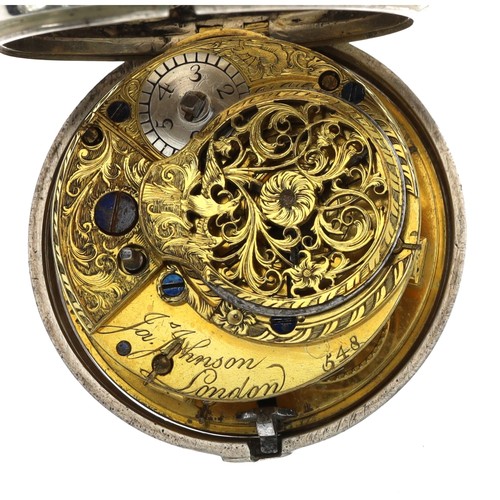 21 - Jas. Johnson, London - English 18th century silver pair cased verge pocket watch, London 1786, signe... 