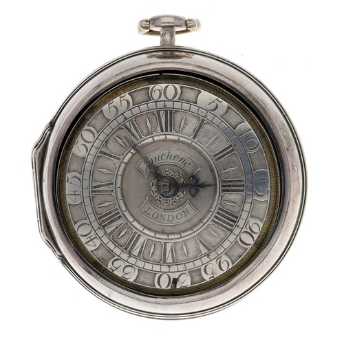 22 - F. Duchene, London - 18th century silver pair cased verge pair cased pocket watch, signed fusee move... 