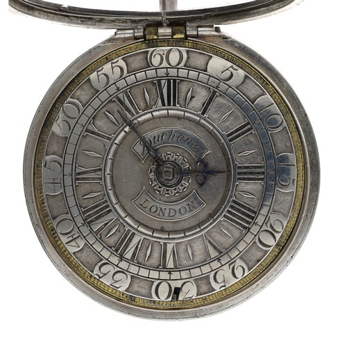 22 - F. Duchene, London - 18th century silver pair cased verge pair cased pocket watch, signed fusee move... 