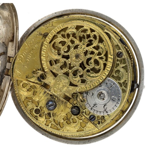 22 - F. Duchene, London - 18th century silver pair cased verge pair cased pocket watch, signed fusee move... 