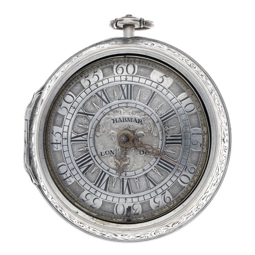 25 - Jasper Harmar, London - English early 18th century silver pair cased verge pocket watch, circa 1700,... 