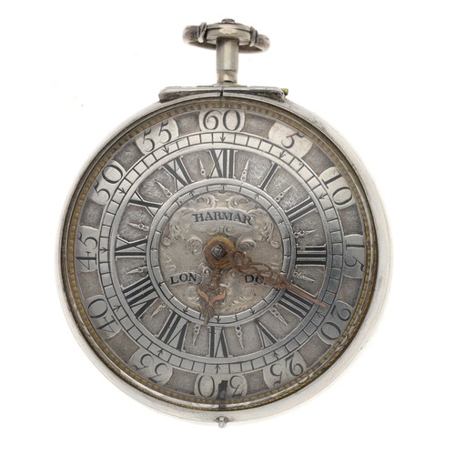 25 - Jasper Harmar, London - English early 18th century silver pair cased verge pocket watch, circa 1700,... 