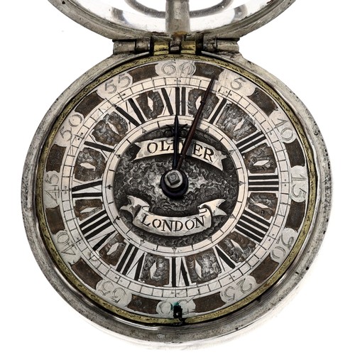 30 - John Oliver, London - English early 18th century silver pair cased verge pocket watch, circa 1700, t... 