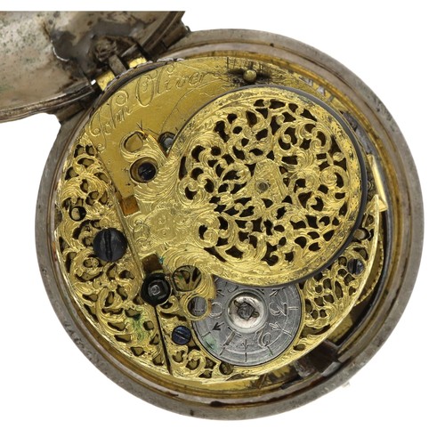 30 - John Oliver, London - English early 18th century silver pair cased verge pocket watch, circa 1700, t... 