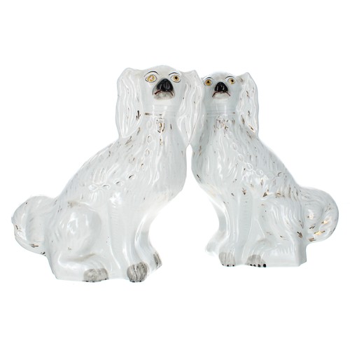 1561 - Pair of Victorian Staffordshire pottery spaniels, with copper lustre coats, 12.5” high; together wit... 