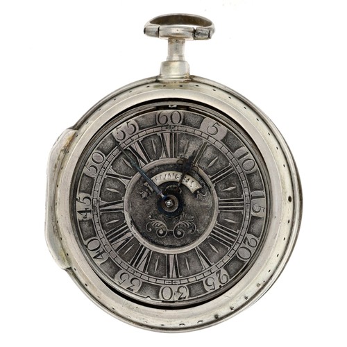 33 - S. Tillinghast - English 18th century silver pair cased verge pocket watch, signed fusee movement, n... 