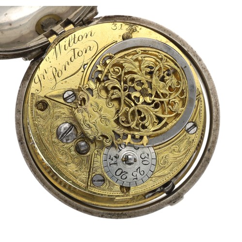 35 - Jno. Wilton, London -  English 18th century silver pair cased verge pocket watch, London 1760, signe... 