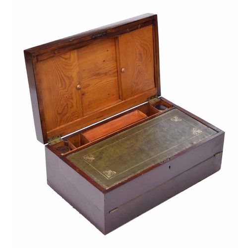 1060 - Good 19th century mahogany inlaid writing slope, the pine fitted interior with sliding compartments ... 