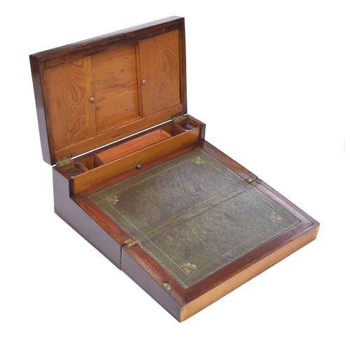 1060 - Good 19th century mahogany inlaid writing slope, the pine fitted interior with sliding compartments ... 