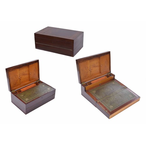 1060 - Good 19th century mahogany inlaid writing slope, the pine fitted interior with sliding compartments ... 