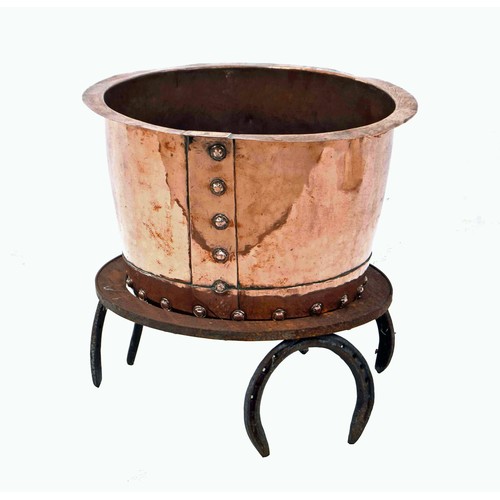 1072 - 19th century riveted copper log bin, stamped '6 Gall'n' to the rim, 16.5