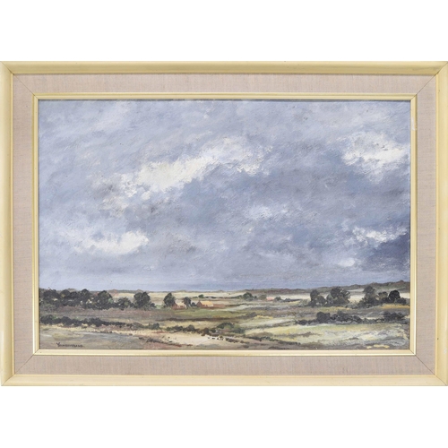 709 - **Younghusband, 20th Century - Extensive landscape with trees, signed Younghusband, oil on canvas bo... 