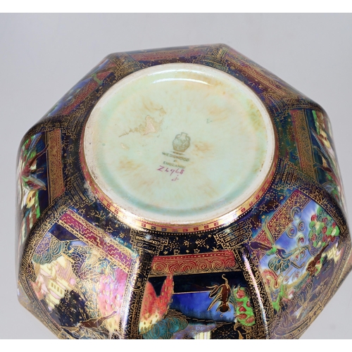 592 - Wedgwood Fairyland Lustre octagonal bowl, a design by Daisy Makeig-Jones, shape Z4968, with black fa... 