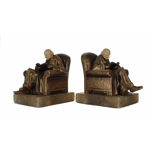 593 - After J Ruhl for J B Hirsch Co. pair of art nouveau style figural bronzed spelter bookends in the fo... 