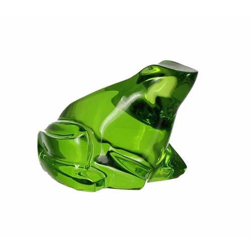 601 - Baccarat green glass frog paperweight, signed and marked to the underside, 1.25