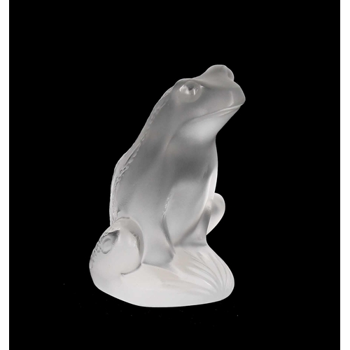 602 - Lalique, France clear and frosted glass frog figure, signed, 2