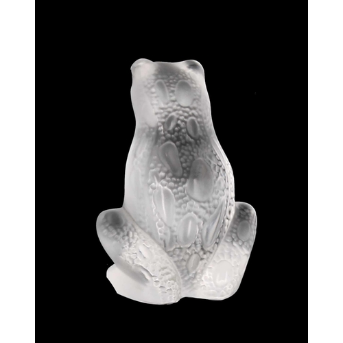 602 - Lalique, France clear and frosted glass frog figure, signed, 2