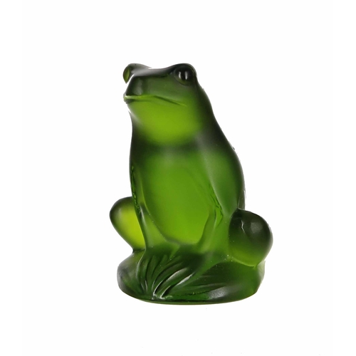 604 - Lalique, France green glass frog figure, signed, 2