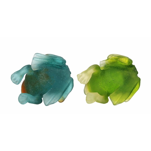 606 - Daum, France - two similar pate de verre glass 'Frog With The Golden Eyes' figures, signed, each 2.5... 