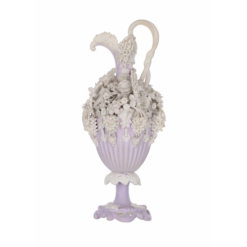 611 - 19th century Samuel Alcock & Co. parian ewer, the lavender ground densely decorated with applied... 