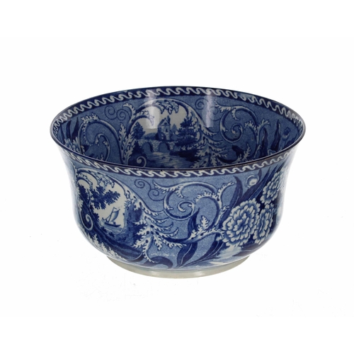 617 - 19th century Staffordshire blue and white transfer print bowl, decorated with foliate scrolls arounn... 