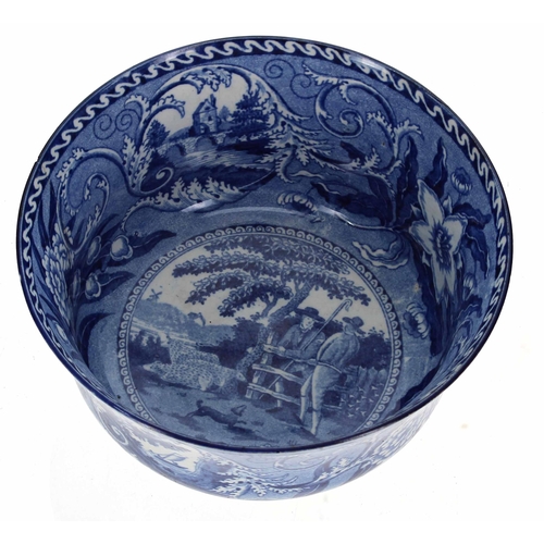 617 - 19th century Staffordshire blue and white transfer print bowl, decorated with foliate scrolls arounn... 