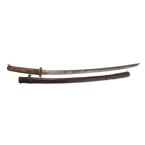 644 - Japanese Shin Gunto style katana sword, with a wrapped shagreen handle, Mokko Gata tsuba and 26