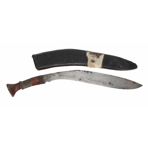 645 - Nepalese kukri knife, with wire wrapped wooden handle, the blade 13.5