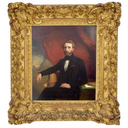 701 - Continental School (19th century) - Portrait of a seated gentleman wearing a black coat his right ar... 