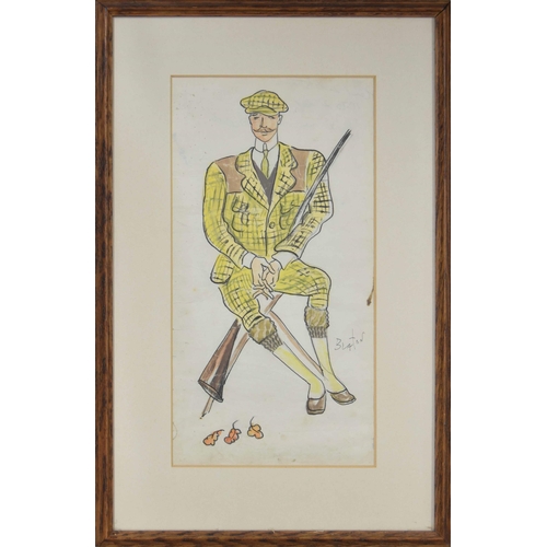 721 - Sir Cecil Walter Hardy Beaton CBE (1904-1980) - Sportsman in his tweeds seated on a shooting stool h... 