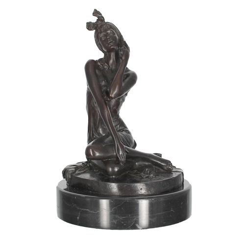 594 - 20th century school, a bronze figural study of a lady seated and holding a mobile telephone, signed ... 