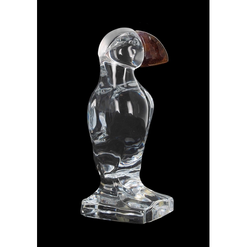 598 - Daum, France crystal figure of a toucan, clear with an amber coloured glass beak, signed, 9