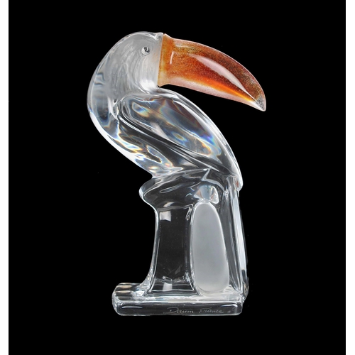 599 - Daum, France crystal figure of a toucan, clear with an amber coloured beak, signed, 9