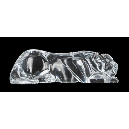 600 - Baccarat crystal figure of a panther/leopard modelled lying down, signed, 10.5