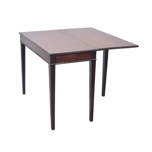 767 - Georgian mahogany fold-over tea table, the moulded folding top on four tapering square legs with sin... 