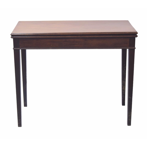 767 - Georgian mahogany fold-over tea table, the moulded folding top on four tapering square legs with sin... 