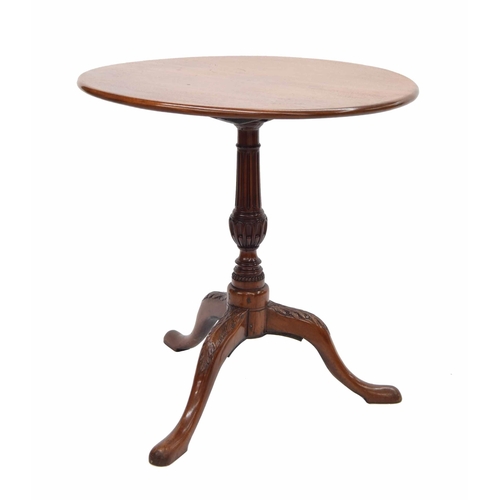 774 - George III mahogany tilt-top tripod occasional table, the tilt-top on a gadrooned central support on... 