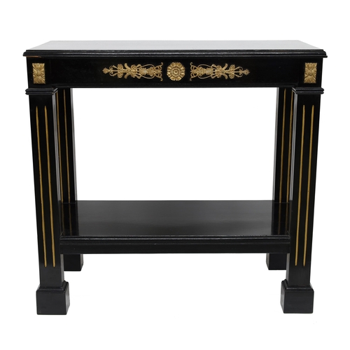 778 - Decorative black lacquered console table in the Empire style, with ormolu mounts, upon reeded and gi... 