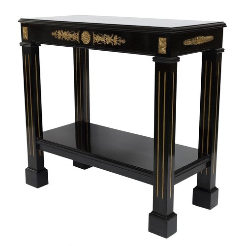 778 - Decorative black lacquered console table in the Empire style, with ormolu mounts, upon reeded and gi... 