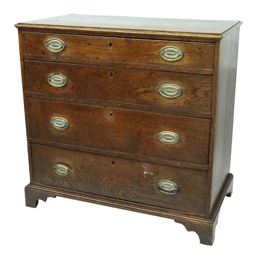 786 - Georgian oak chest of drawers, the moulded top over four graduated long drawers upon bracket feet, 3... 