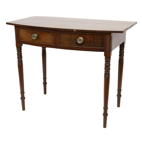 789 - 19th century mahogany bowfront side table, the frieze with ebony bands over two short drawers and up... 