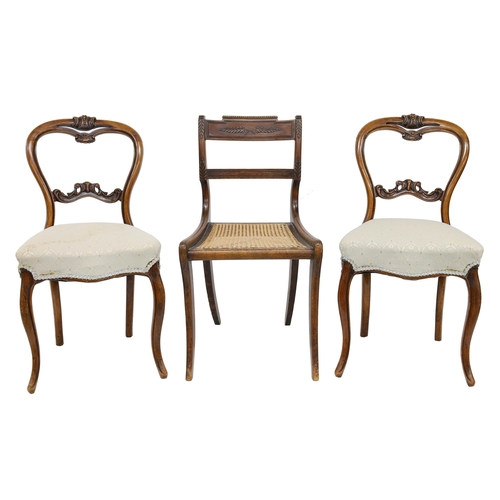 800 - Pair of Victorian walnut balloon back chairs, with stuffover seats and cabriole fore legs; together ... 