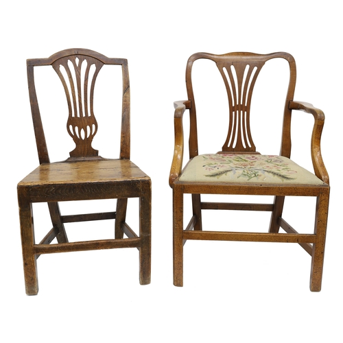 804 - Georgian carver chair, with a waisted pierced splat and needlework drop-in seat, 25