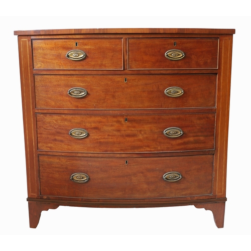 807 - 19th century mahogany bow-front chest of drawers, with two short over three long graduated drawers, ... 