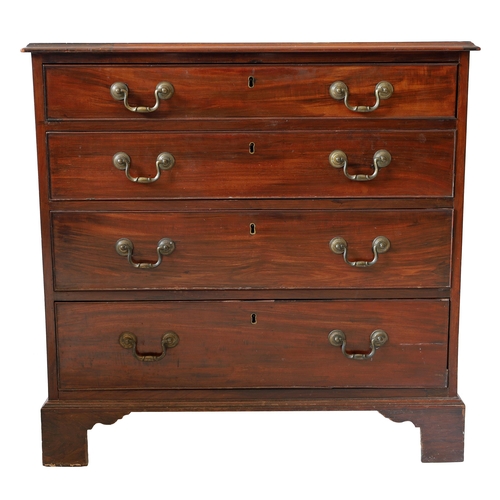 808 - Small George III mahogany chest of drawers, the moulded top over four long graduated drawers, raised... 