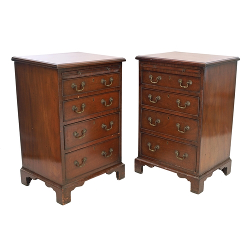 813 - Pair of mahogany bedside chests of drawers, with moulded tops over a slide and four graduated drawer... 