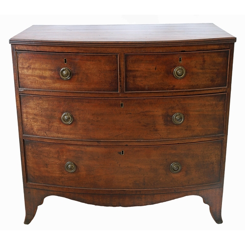 814 - Georgian mahogany bow-front chest of drawers, the plain top with reeded border over two short and tw... 