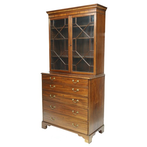 775 - George III mahogany secretaire bookcase, the upper section with astragal glazed doors enclosing a sh... 