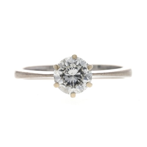 80 - 18ct white gold solitaire diamond ring, round brilliant-cut, 0.80ct approx, clarity SI2, colour G, w... 